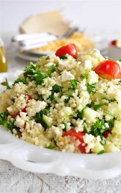 Add water and salt, bring to a boil, cover and turn heat off. Mediterranean Couscous Salad with Feta Cheese | Recipe ...