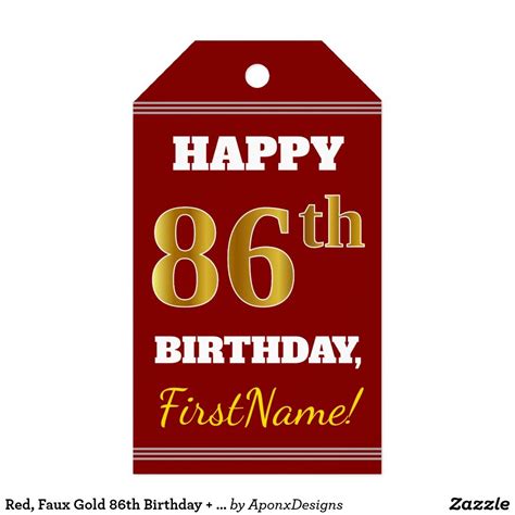 Red Faux Gold 86th Birthday Custom Name T Tags Birthday T