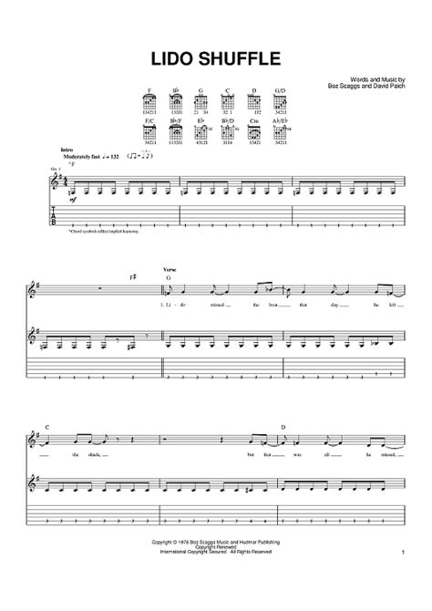 Lido Shuffle Sheet Music By Boz Scaggs For Easy Guitar Tab Sheet
