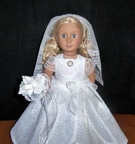 American Doll Wedding Gown Veil Flower Bouquet Ag Brides Etsy American Girl Wedding Dress