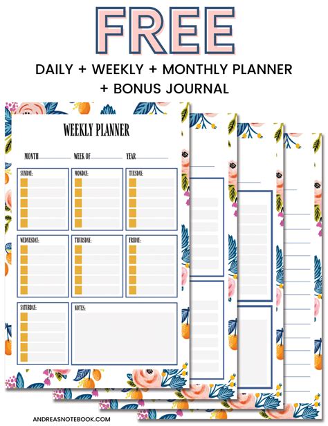 Cute Free Printable Planner Daily Weekly Monthly Andreas Notebook