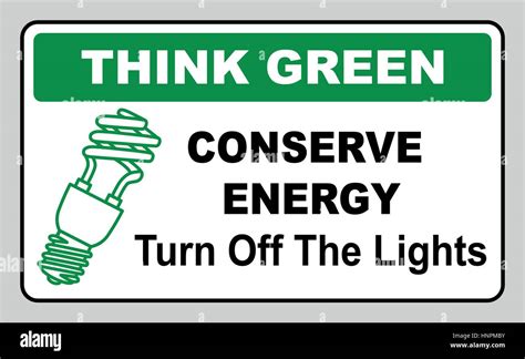 Think Green Conserve Energy Turn Off The Lights Vector Illustration Eco