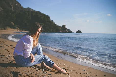 Sea Ocean Blue Water Nature Wave Beach Shore Coast People Woman Pikist