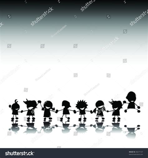 Silhouettes Of Stylized Children Holding Hands Stock Vector