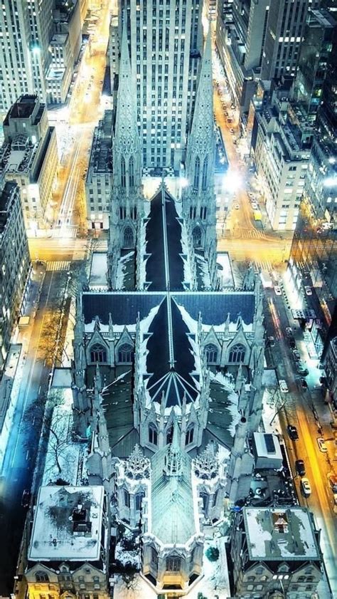 St Patricks Cathedral From Above At Night New York City Nyc St