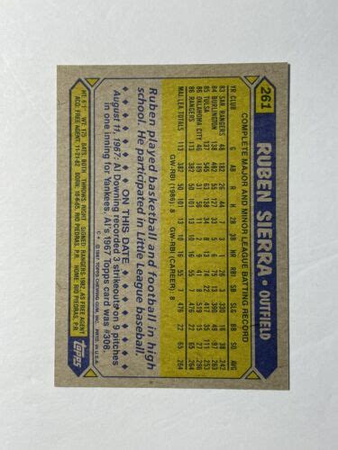 1987 Topps Ruben Sierra 261 Rookie Card Ebay