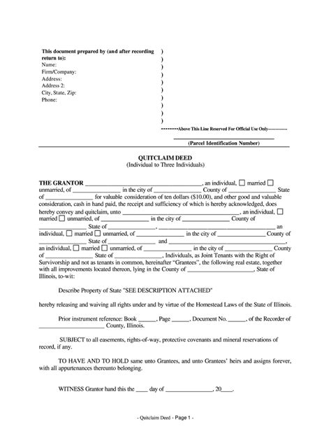 Printable Example Of A Quit Claim Deed Completed