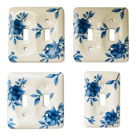Late 20th Century Blue And White Ceramic Light Switch Plates Set Of 4
