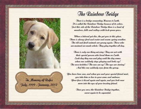 It takes us back to brighter years, to happier sunlit days and to precious moments that will be with us always. Personalized Pet Memorial Poem For Loss Of Dog The Rainbow ...