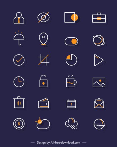 Digital Ui Icons Simple Flat Symbols Outline Vectors Images Graphic Art