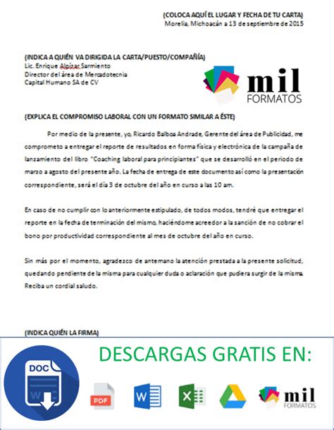 Carta Compromiso Laboral 【 Ejemplos Y Formatos 】word Pdf