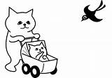 Coloring Mother Cat Stroller Kitten Printable Cats Categories Supercoloring sketch template