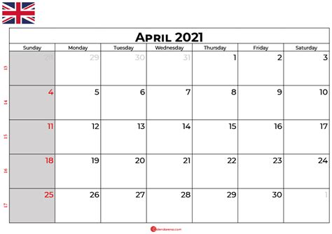 Download Free 🇬🇧 April 2021 Calendar Uk With Weeks
