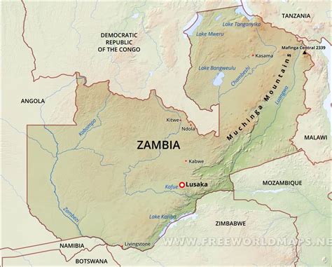 Zambia Physical Map Eps Illustrator Map Vector World