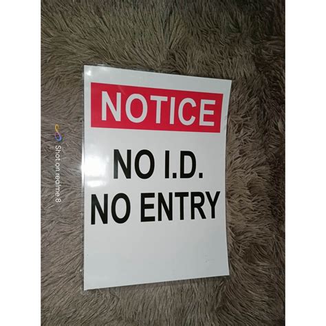 Notice No Id No Entry Signage Laminate A4 Size Shopee Philippines