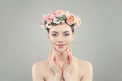Young Pretty Model Woman With Clear Skin Portrait Natural Beauty Stock