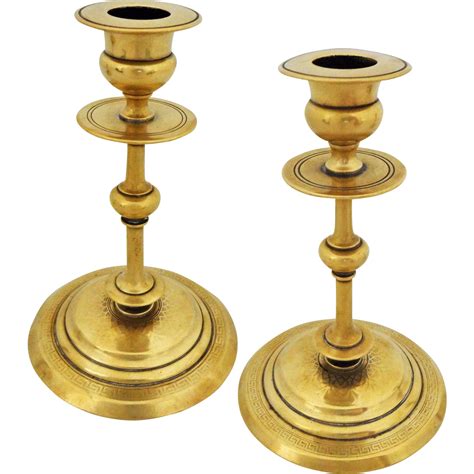 Pair Antique Classic Polish Brass Candlesticks Norblin And Co C1860