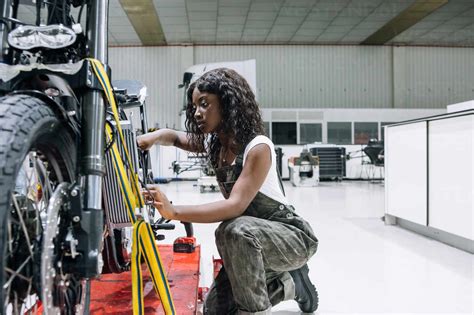 Side View Of African American Female Mechanic With Wrench Fixing Custom