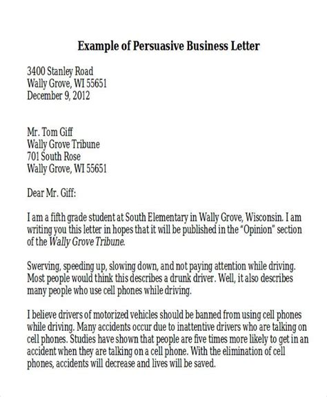 sample persuasive business letter examples word   students