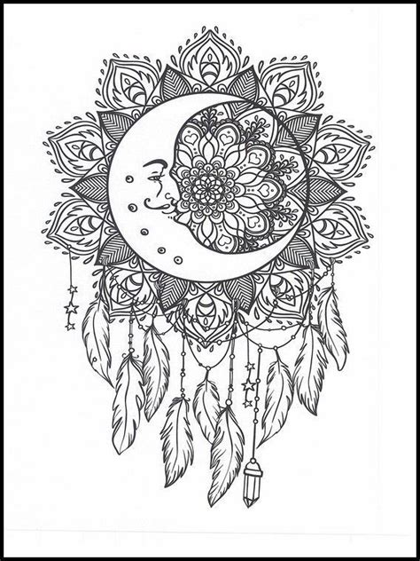 Dreamcatcher mandala autumn leaves mixed media doodle #loveautumnart. Dreamcatcher 29 Printable coloring pages for kids | Moon ...