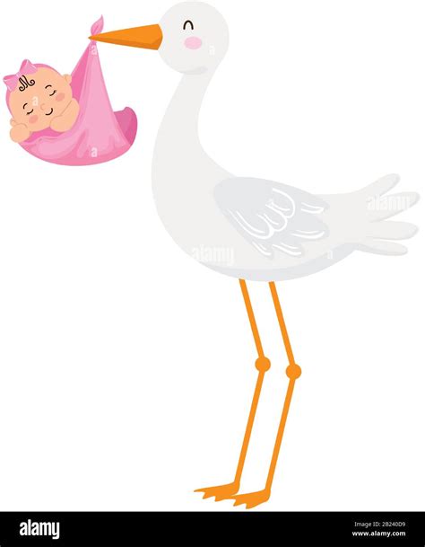 Stork With Cute Baby Girl Stock Vector Image Art Alamy