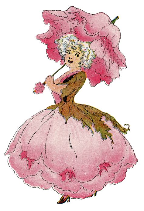 The lantern fairy brings a sprig of chinese lantern blossoms to light her queens path. Vintage Image - Flower Fairy - Pink Peony - The Graphics Fairy