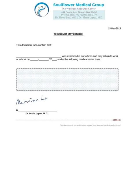 Printable Fake Doctors Note With Signature