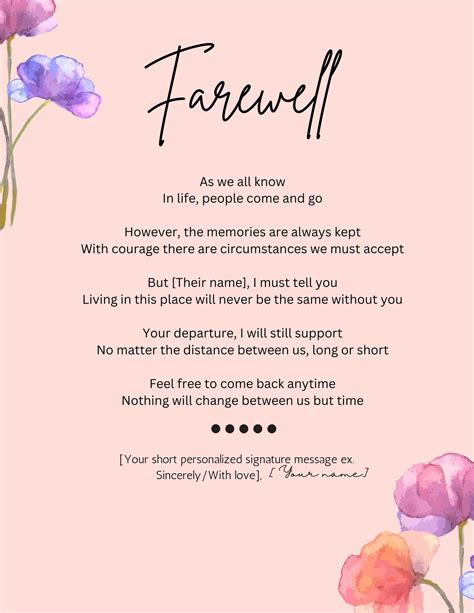 Personalized Poem Farewell Custom Poem Printable Poetry Diy Etsy Uk