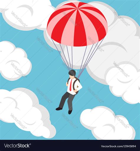 Isometric Businessman Flying With Parachute Vector Image