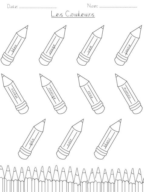 Colour the pencils in the right colours | French worksheets, French ...