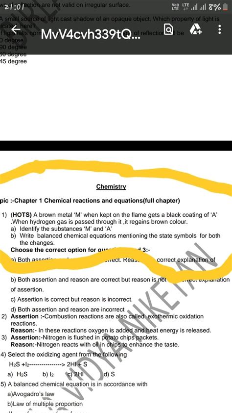 Please Answer Both The Parts Of Question Science Chemical Reactions And Equations