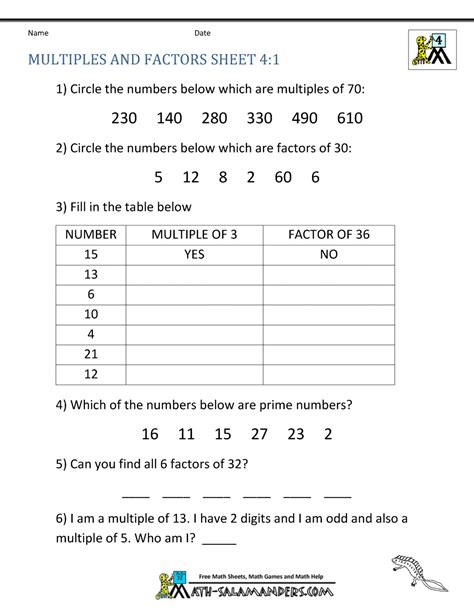 Multiples Worksheets Grade 4