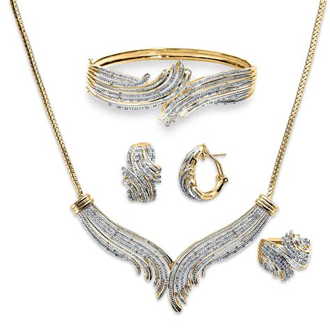 Women S 3 Cttw Gold Over Brass Diamond Necklace Bracelet Ring And Earring Set Ring Size 7 Only