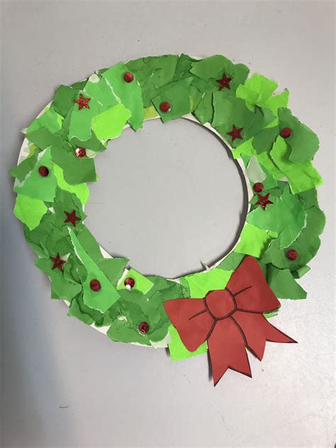 Paper Plate Wreath Torn Paper Christmas Craft Kids Paperplate