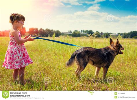Little Girl With Big Dog Stock Image Image Of Child 53376499