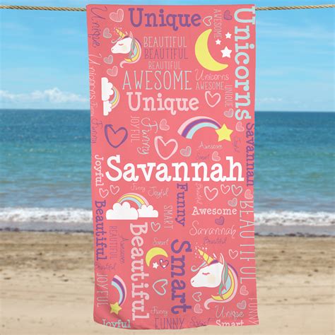 Word Art Personalized Unicorn Beach Towel Tsforyounow