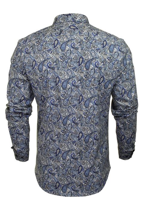 Xact Mens Long Sleeved Paisley Shirt Slim Fit Ebay