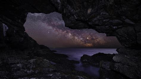 View Of Milky Way Sky From Beach Cave Hd Wallpaper