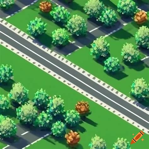 Realistic Isometric City Road Layout With Trees