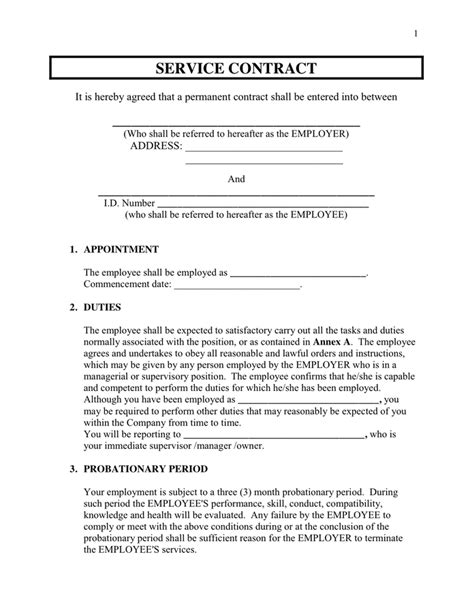 Briefly, a contract of service is an agreement (whether orally or in writing) binding on parties who are commonly referred to as employer and employee. Example of SERVICE CONTRACT in Word and Pdf formats