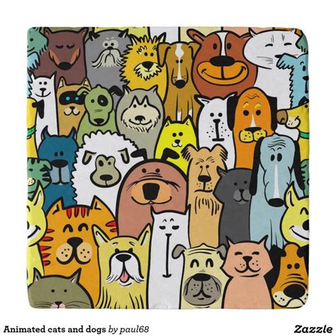 Animated Cats And Dogs Trivet In 2022 Doodle Dog Dog