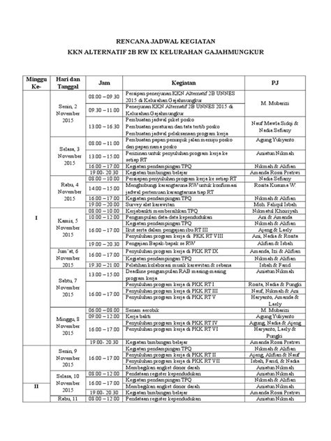 Penyusunan Jadwal Kegiatan