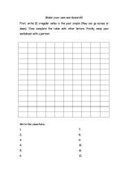 Generate a quiz or worksheet with multiple choice questions. English worksheets: Create your own wordsearch