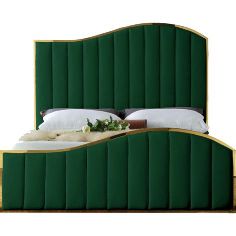 Meridian Furniture Joliegreen Q Jolie Curved Queen Bed Channel Tufted