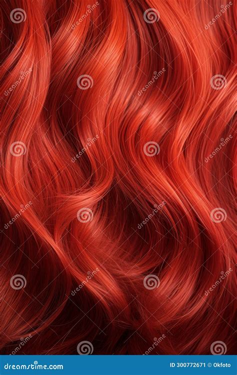 Red Curly Hair Texture Brightly Red Healthy Wavy Female Hair Stock
