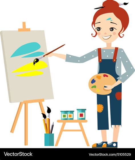 Beautiful Artist Woman Painting On Canvas Vector Image