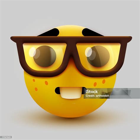 Nerd Face Emoji Clever Emoticon With Glasses Geek Or Student Stock