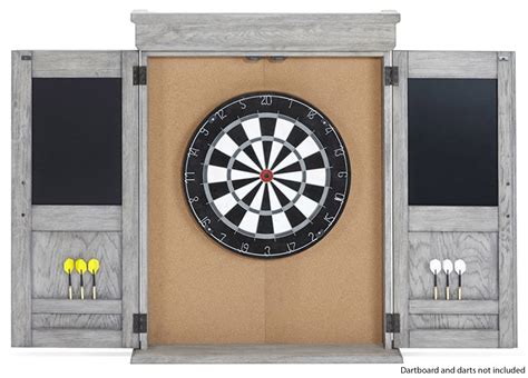 Dartboard cabinets will usually come with the cabinet, a set of darts, and a basic board and score keeping system. Brunswick Rustic Grey Dartboard Cabinet - 51870575006 | Abt