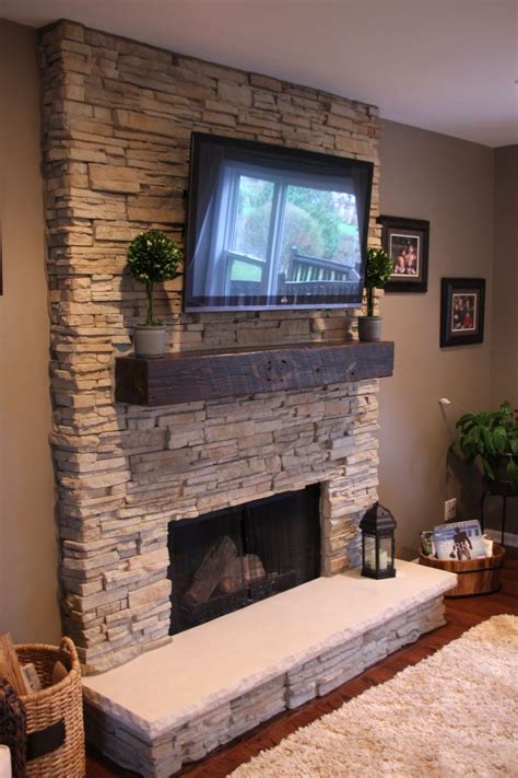 Stack Stone Fireplaces With Plasma Tv Mounted Home Fireplace