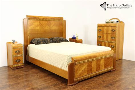 art deco waterfall vintage 4 pc satinwood bedroom set queen size bed 37250 bedroom set